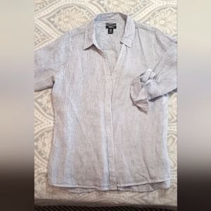 Cute Linen Button Up 1X by Jones & Co. White w/ Blue Pinstripes NWOT